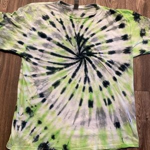 Green lime green and black tie-dye T-shirt